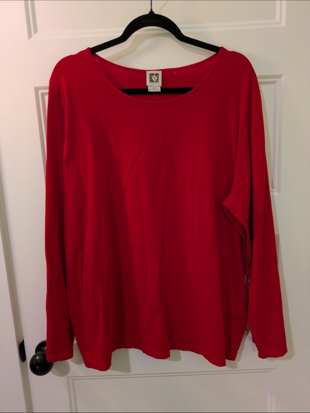 Anne Klein Red Scoop Neck Long Sleeve Top
